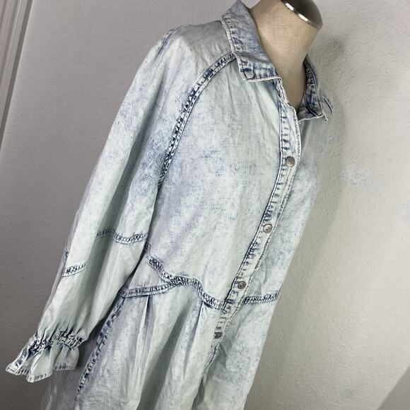 We The Free Free People Hannah Acid Washed Mini Denim Dress Size M, bohemian - Picture 6 of 10